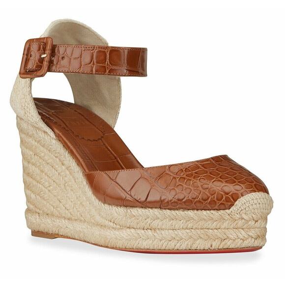 Christian Louboutin Amelina 90 Biscotto Brown Platform Wedge Sandal Heel Pump 40 - Picture 3 of 12